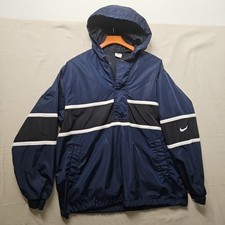 Vintage 90s Nike Blue Windbreaker Jacket Men's Medium Hooded Mesh Lined Pullover