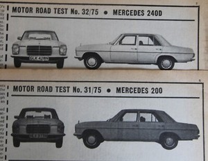 Original 1975 MERCEDES 200 & MERCEDES 240D road test No 31/75 & 32/75 (folded)