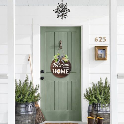 Interchangeable Welcome Sign For Front Door With 4 Seasonal Wreaths And 14 Chang - Picture 3 of 9