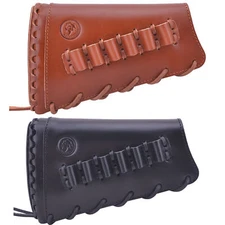 Grain Leather Rifle Ammo Holder Buttstock Gun Stock Cover for.308 .22lr .30/30