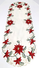 Embroidered Cutwork Rectangular Runner White Poinsettia 45 Inch Christmas New