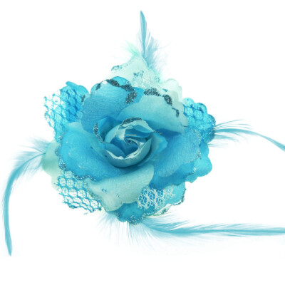 Broche Cheveux Ou Pince à Chouchou Avec Fleur Et Plumes - Bleu Ciel - Neuf Sans étiquettes - Pour Soirée Ou Cérémonie