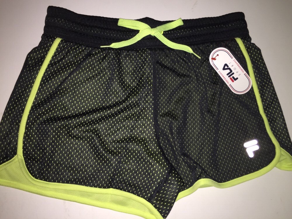 FILA SPORT Pantaloncini Donna Maglia Performance NERO LIME Taglia S NUOVI Etichette Esercizio