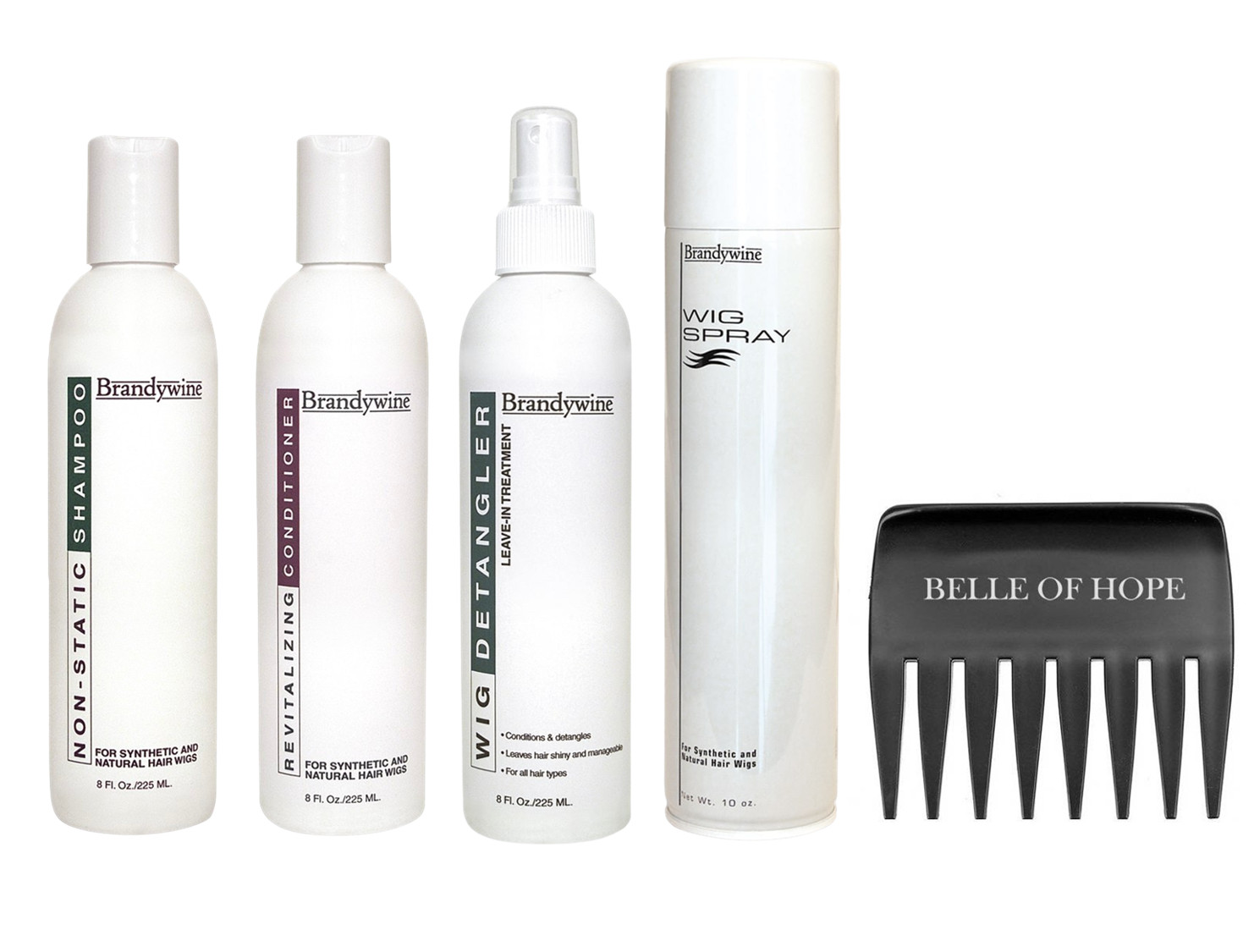 Brandywine Detangler Kit (8oz Shampoo, Conditioner, Detangler, 10oz Spray, Comb)