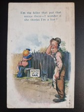 WW1 Comic Postcard 1918 Sailor Uniform Beware Of Tar Cuddle Kiss Fence Workman