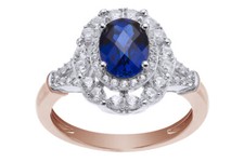 Halo Engagement Ring Simulated Blue Sapphire Solid 925 Sterling Silver