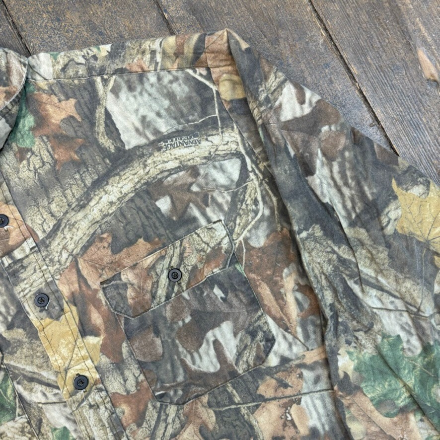 Red Head Real Tree Shirt Y2K USA Camo Army Button Down Top, Green, Mens XL image 4