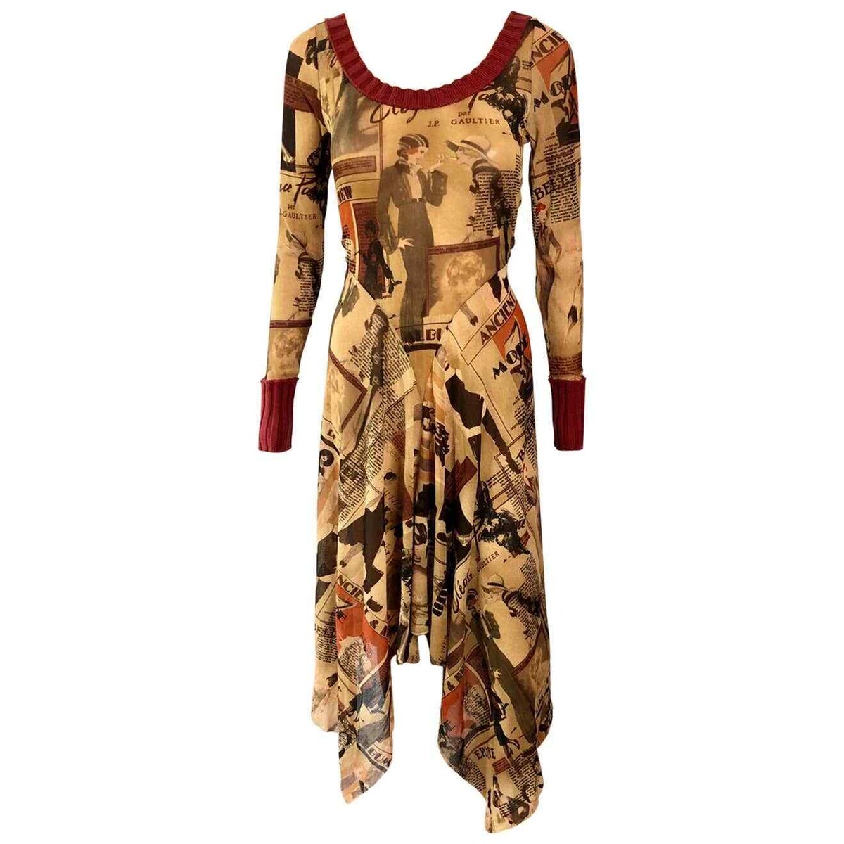 Jean Paul Gaultier S/S 1996 Vintage Belle Epoque Print Mesh Maxi