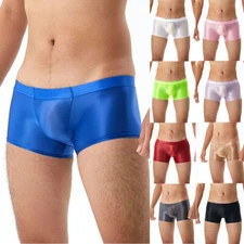 Mens Glossy Boxer Briefs Oil Shiny Underpants Low Rise Swimwear Underwear Trunks