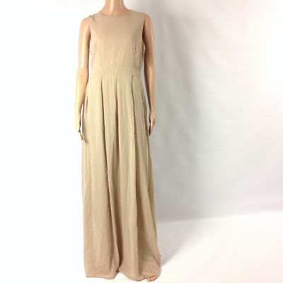 Maya Deluxe Womens Long Dress Chiffon Pleated Sleeveless Maxi Beige Size 10  New | eBay