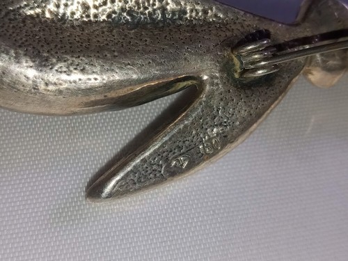 Antique 960 Argentium silver Art Deco Textured Leaf Pin Brooch 20g free shipping - Picture 3 of 6