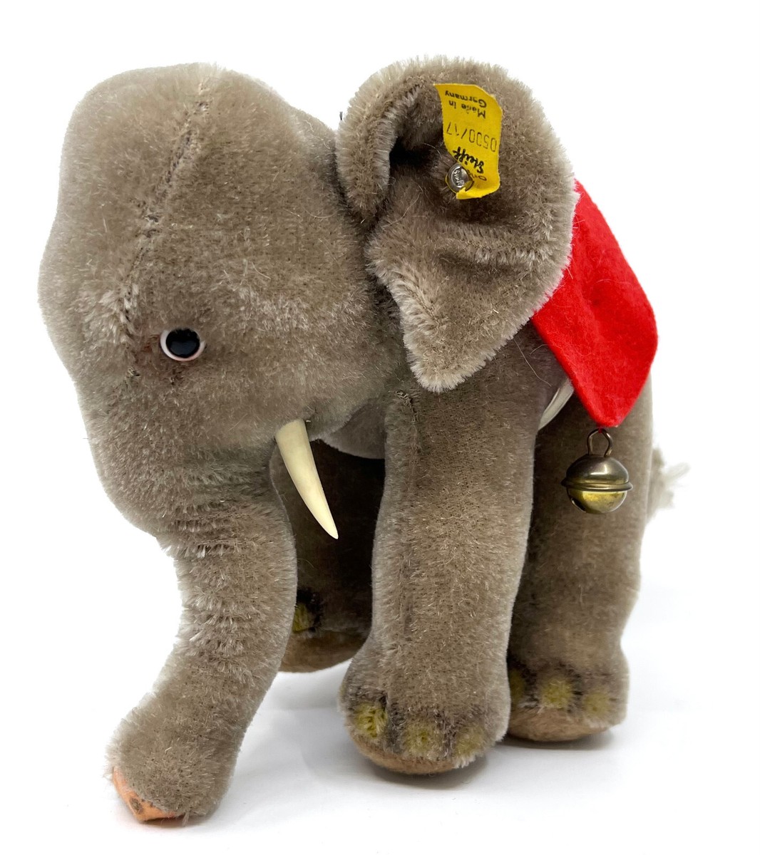 Steiff Elephant 1960s Mohair Plush 17cm 7in ID Button Tag Saddle 1