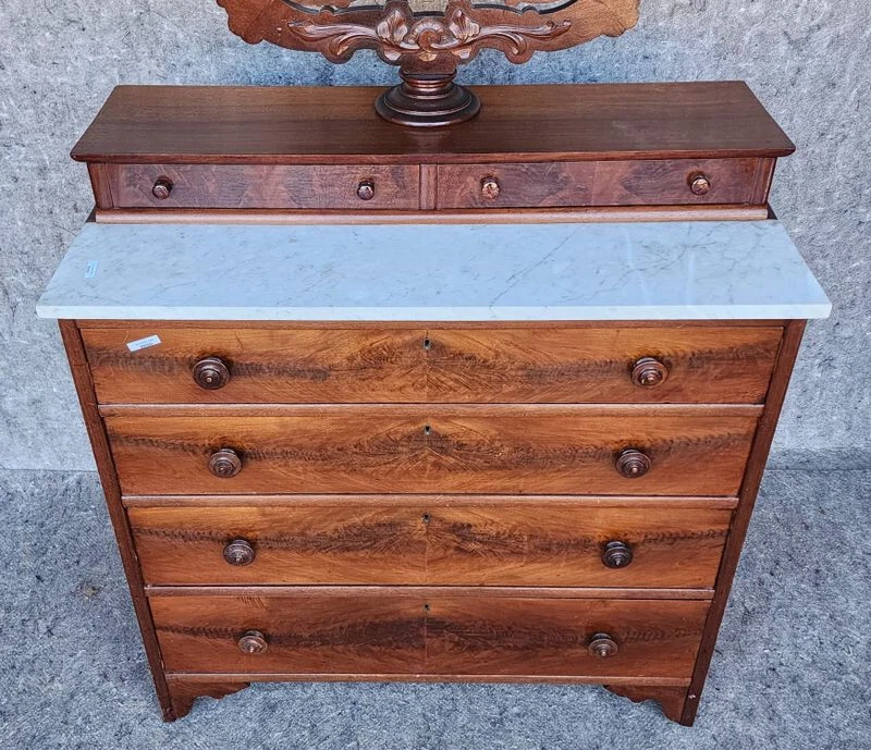 Cómoda superior de mármol caoba con 6 cajones con espejo de riñón Foto 2 de 4