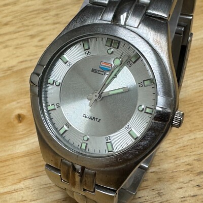 Vintage Echo Quartz Watch Men 30m Silver Tone Japan Movt Analog New Battery 7''