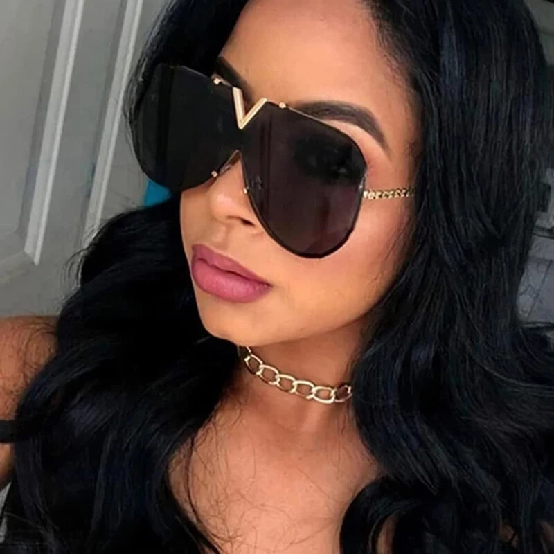 Gafas de sol cuadradas de gran tamaño para mujeres hombres gafas de una pieza sin montura tonos UV400 Foto 2 de 4