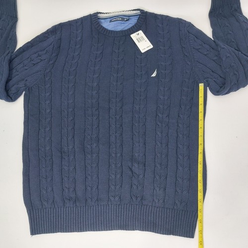 Nautica Mens XL Long Sleeve Crewneck Sweater Navy Blue Solid Cable Knit Style - Picture 7 of 8
