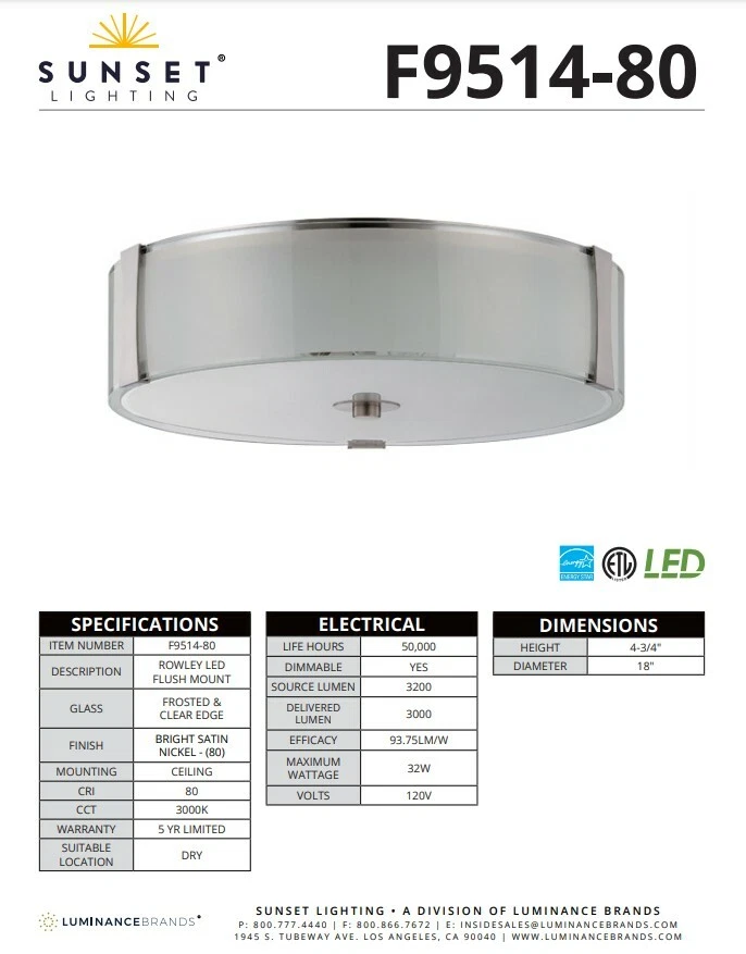 Sunset Lighting Rowley LED Flush Mount 18" (F9514-80) - Image 4 of 4