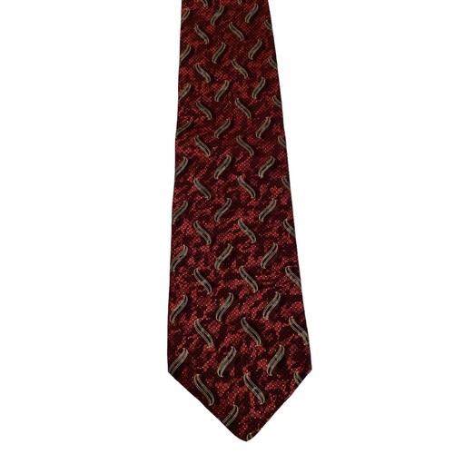 CARROT & GIBBS Men's 100% Silk Necktie USA Designer Geometric Burgundy/Wine EUC - Picture 2 of 3
