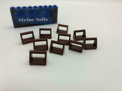Lego (c) 10x Fliese mit Griff / Halterung - 1x2 - rotbraun - 2432 - tile 1x2
