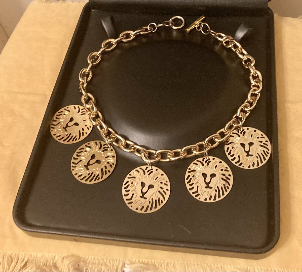 Anne Klein Logo Lion Head Necklace 19-1/4” Lng Round Open Work