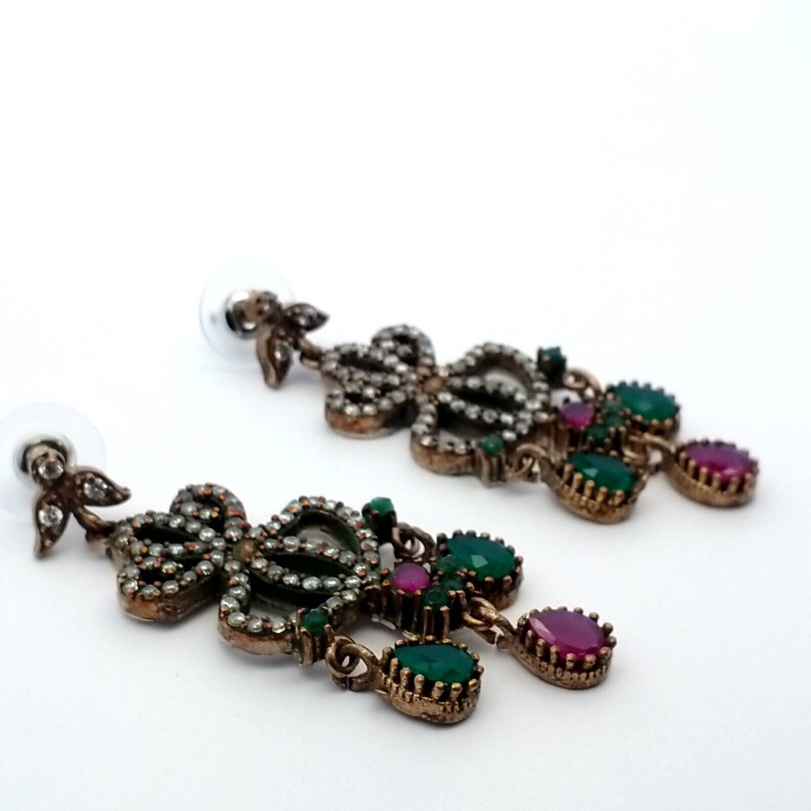 Sterling Silver & Copper Emerald & Ruby Glass Vic… - image 5