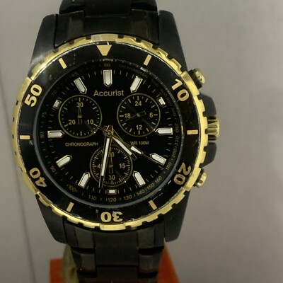 Accurist Men' Chronograph Black Dial Stainless Steel Bracelet Watch Mb800B  UK