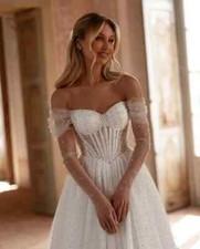 A-line Wedding Dress Tulle Off Shoulder Sleeveless Floor-length Bridal Gown