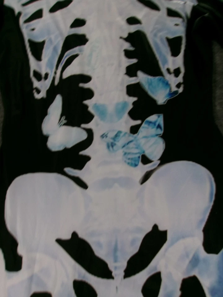 Mono Esqueleto Para Mujer Pequeño Negro Hueso Mariposas Temático Fiesta Juegos con disfraces Adulto Foto 4 de 4