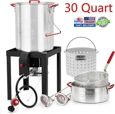 30 Quart Turkey Deep Fryer & 10 Quart Fish Fryer Kit Seafood Crawfish Boiler Pot