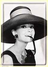 Nostalgic Style Tin Postcard 10x14cm Audrey Hepburn Hat Glasses Hat Glasses +