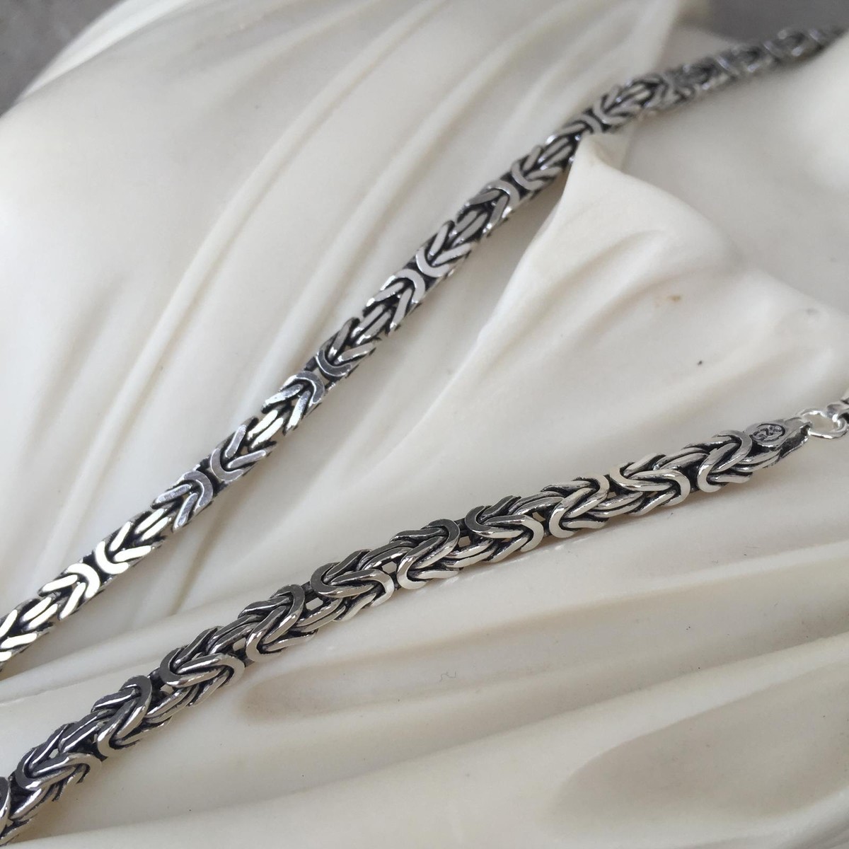 4mm Mens Square King Byzantine Oxide Chain Necklace 925