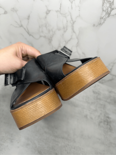 Lucky Brand Sandals Womens Size 9.5 Black Leather Slingback Platform Wedges New - Picture 10 of 12