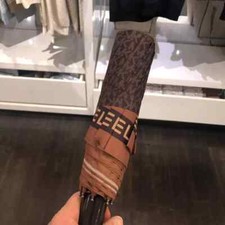 Michael Kors Fashion Automatic Open Close MK Logo Umbrella Brown For Rain Sun