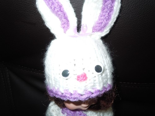 Hand Knit White Orchid Easter Bunny Rabbit Sweater fit 14" Betsy McCall Doll - Picture 3 of 3