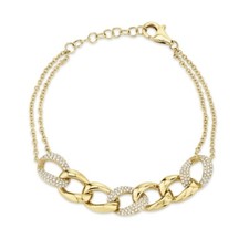 14K Yellow Gold Diamond Cuban Link Chain Bracelet Natural Round Pave 0.57 CTW