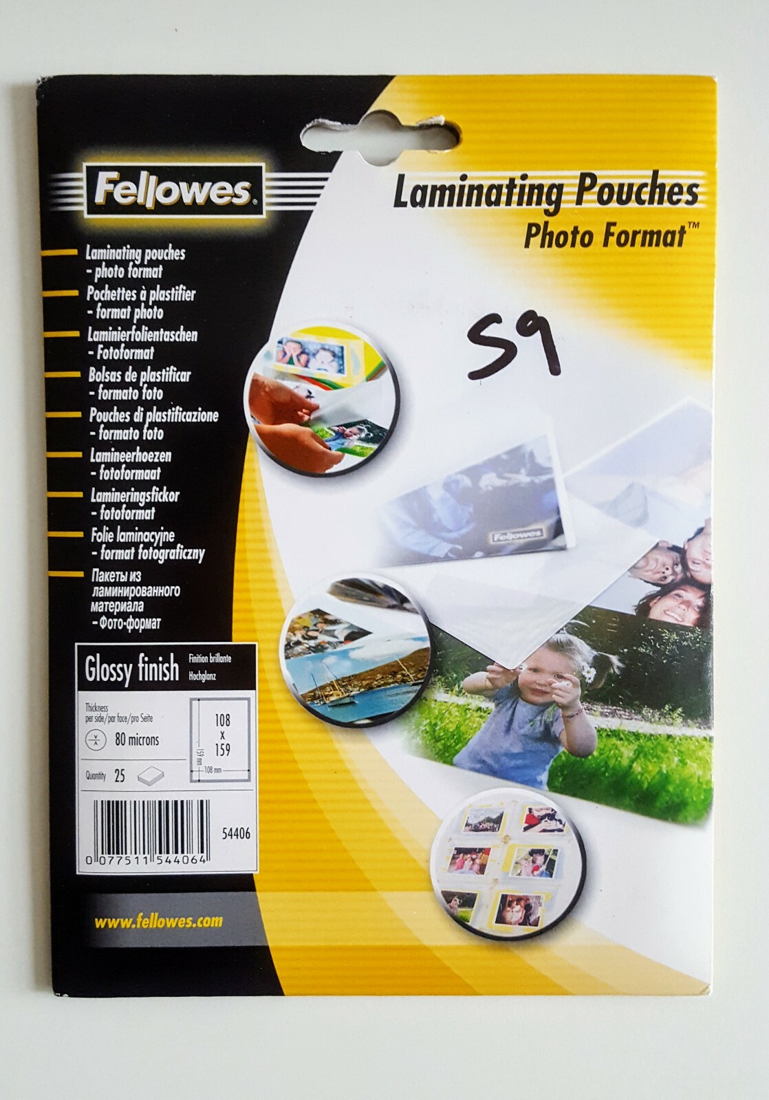 Fellowes 108x159mm 80 Micron Glossy Finish Laminating Pouches Pack of