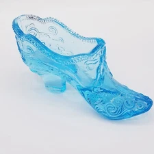 Mosser Glass Slipper Ice Blue Bow and Swirls Glass Shoe Collectible Vanity