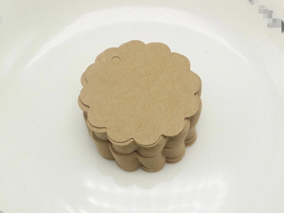 100 Blank Brown Kraft Paper Hang Tags Price Gift Cards Flower 60mm Wedding Party - Image 3 of 4