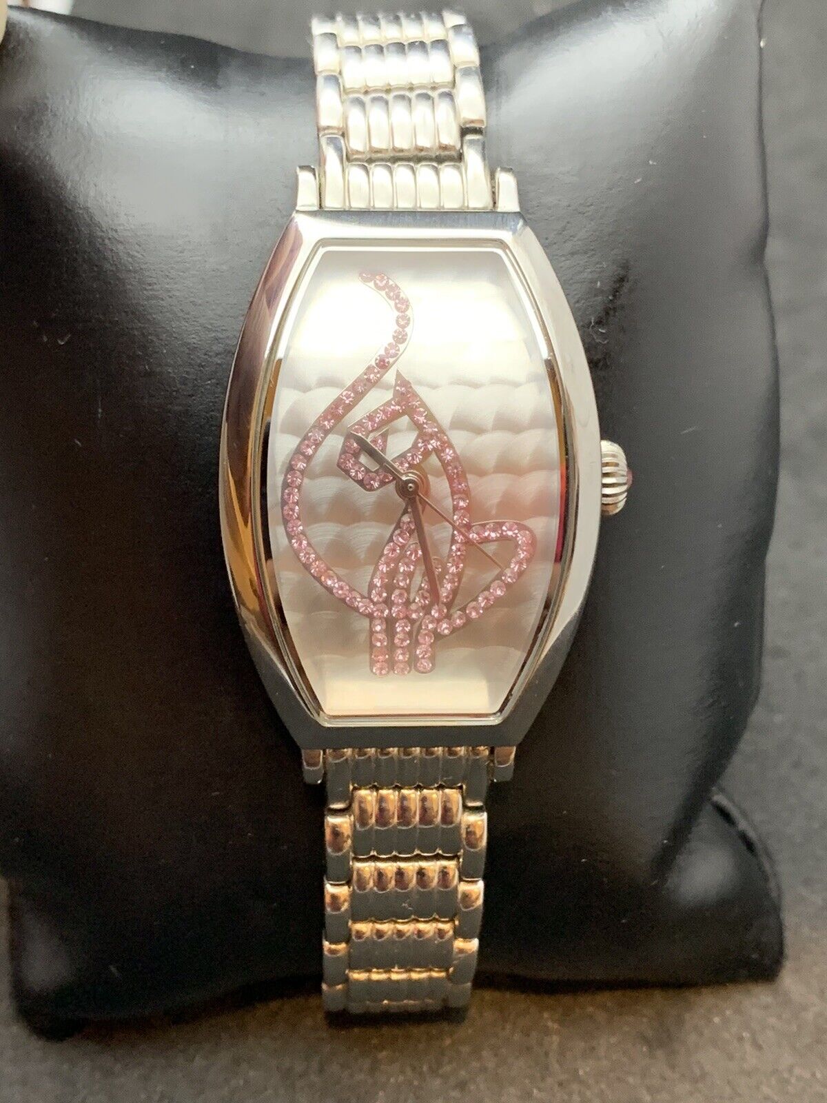 Baby Phat Steel Silver Dial Pink Crystals Curvex 44mm Women’s Quartz Watch