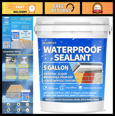 5 Gallon Clear Waterproof Sealant - Water-Based Liquid Rubber for Indoor/Outdoor