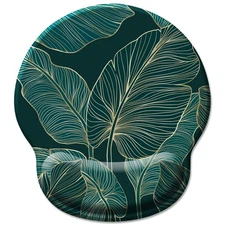Ergonomic Mouse Pad Wrist Support Green Tropical Leaves Non-Slip Gaming Mat