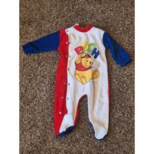 Vintage Walt Disney Winnie The Pooh One Piece Footed Sleeper Pajamas Snap Red Bl