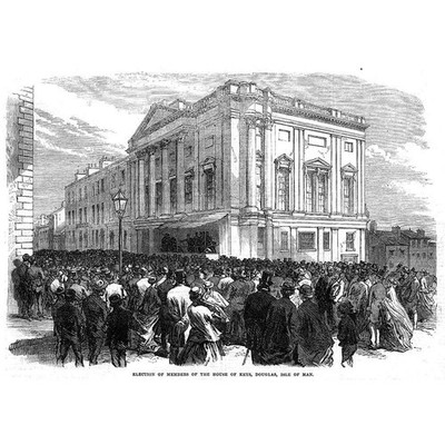 ISLE OF MAN Wahl der Mitglieder des House of Keys - Antikdruck 1867