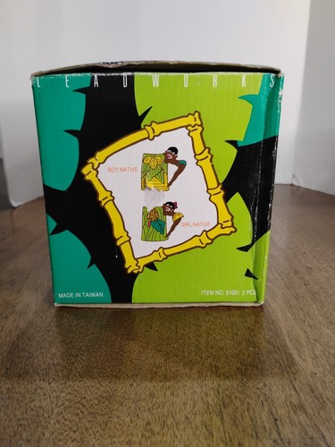 Vintage HAND PAINTED FLORIDA OR HAWAII TROPICAL TIKI COFFEE MUG Pair New In Box - Picture 12 of 14