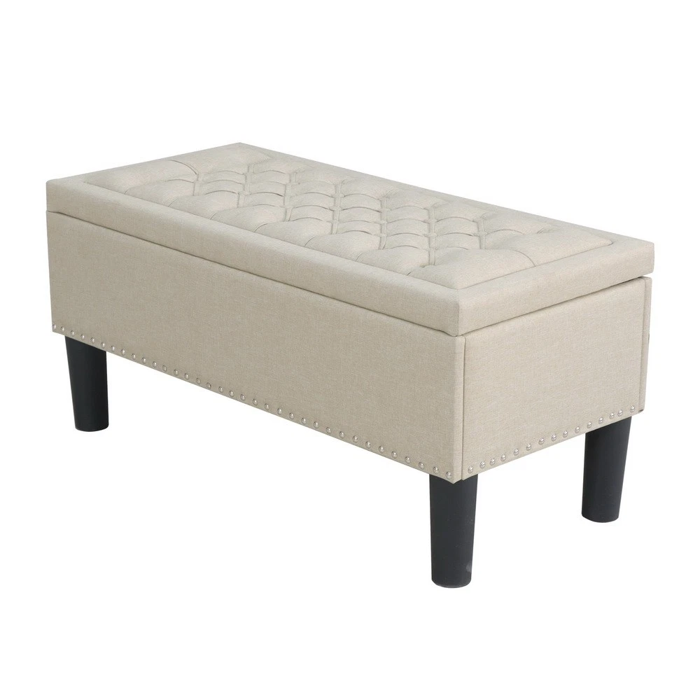 Artiss Storage Ottoman Blanket Box Bench 96cm Faux Linen Chest Foot Stool Taupe