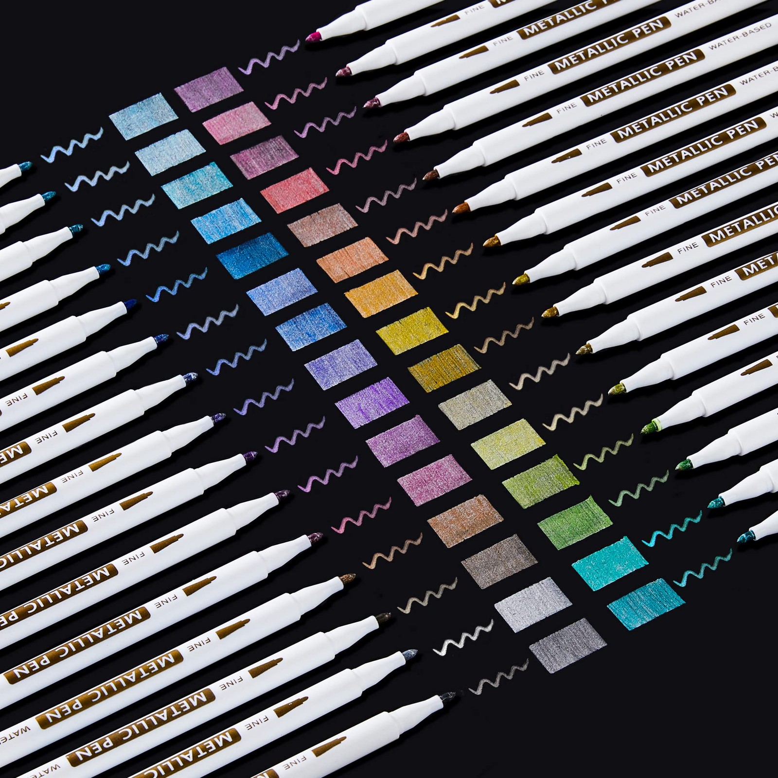Metallic Marker Pens Set of 30 Colors with Free Coloring Book