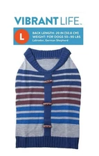 Vibrant Life Large Dog Sweater 20in 50-90lbs Grey Blue Red Striped Brown Buttons