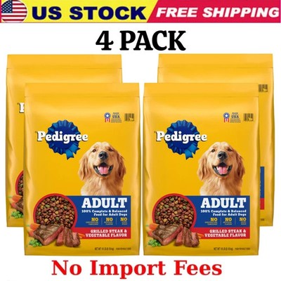 4 PACK Pedigree Complete Nutrition Grilled Steak Vegetable Dry Dog Food, 18lb