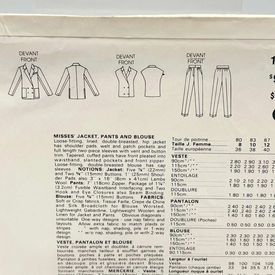 Vogue Paris Original Christian Dior Pattern 1073 Trouser Suit & Top UC FF Sz 14 - Image 3 of 4