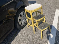 Cosco Vtg Kitchen Step Stool Ladder Backless Seat w/ fold out Steps Yellow 1950s